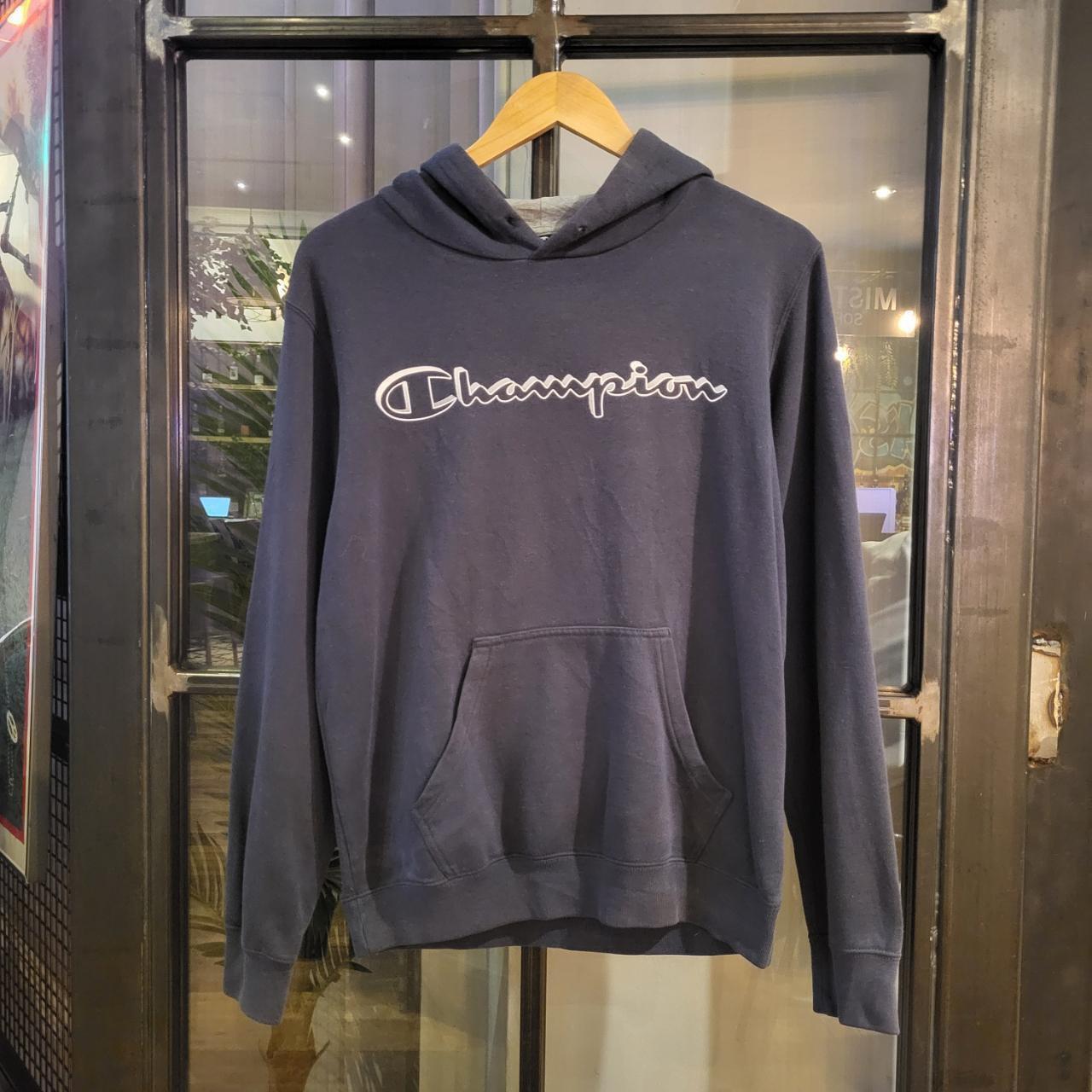SWT073 - Vintage retro essential blue navy essential Champion Script Logo Spellout hoodie sweatshirt #champion #y2k #essential