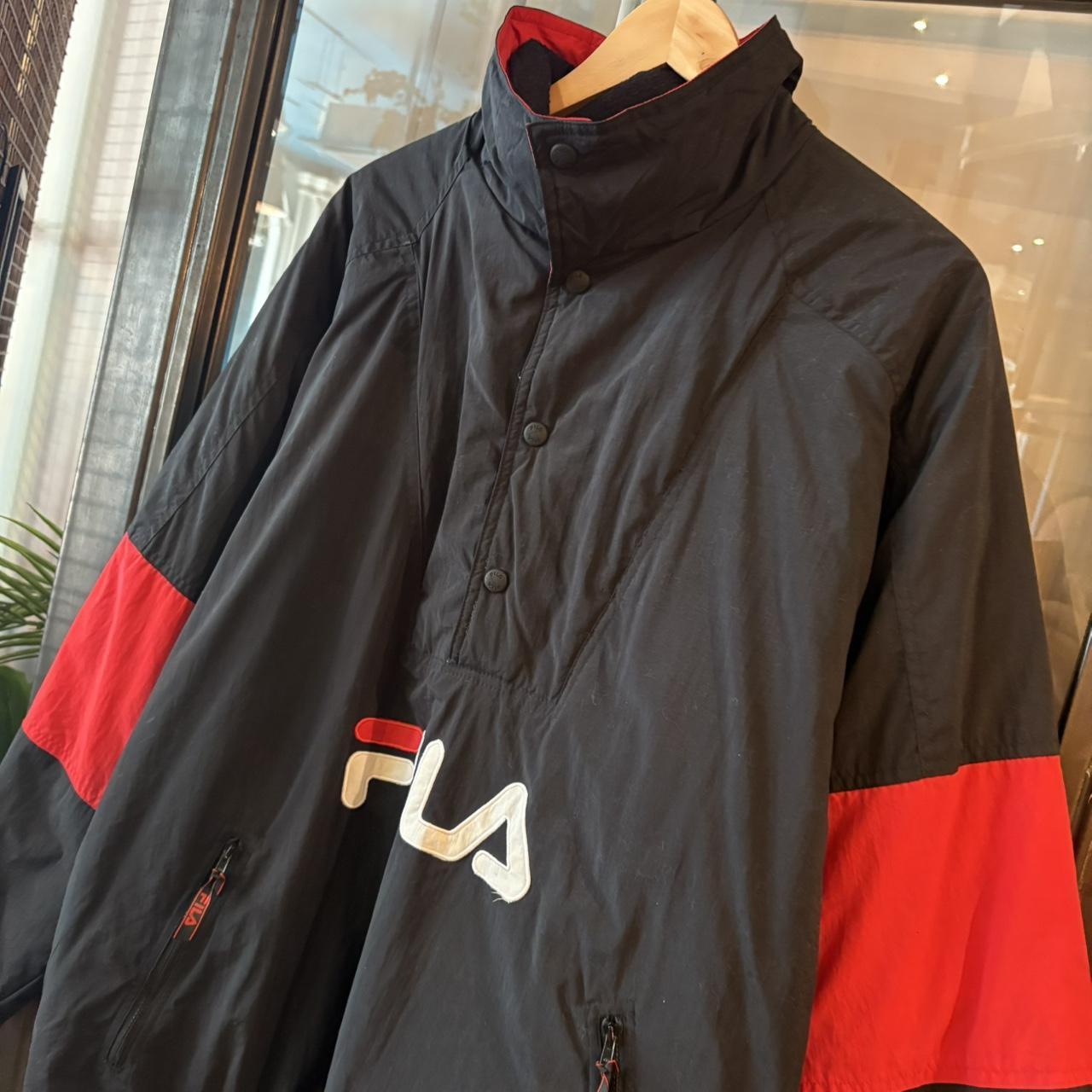 0325F87BR - Vintage Retro Essential Red and Black Fila 1/4 Zip and button up closure pullover sports jacket #sportswear #90s #y2k #fila