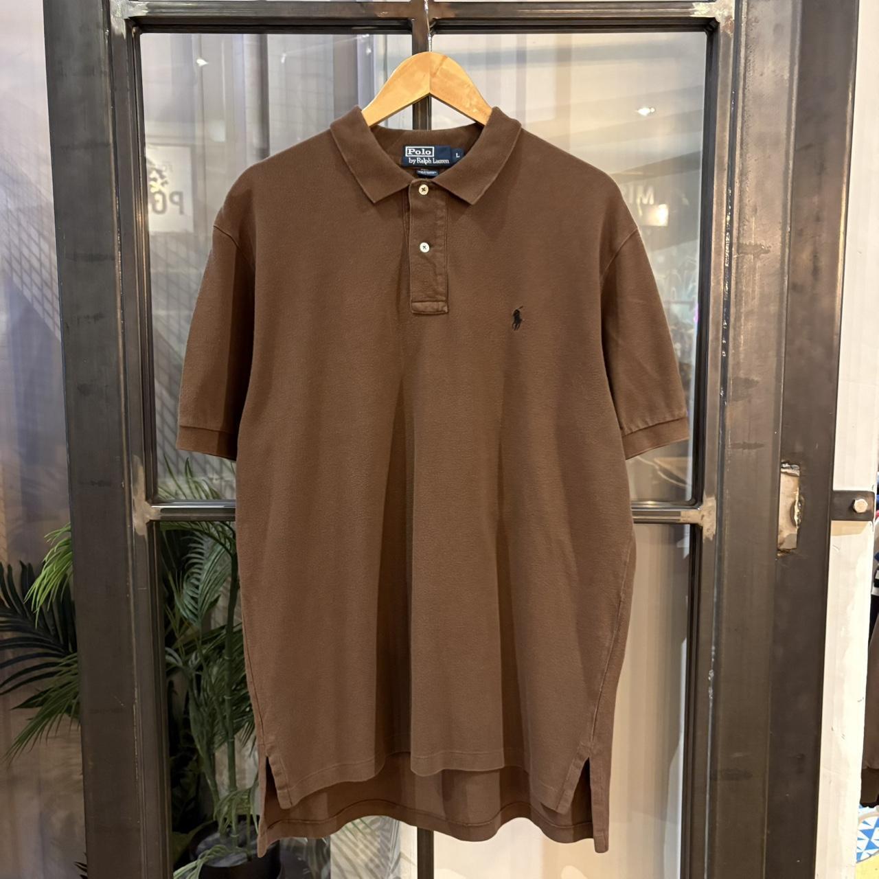BR1912AEB-F - Vintage Retro Ralph Lauren Plain Brown Polo Shirt Short Sleeve collared button up top  #Y2K #preppy #chiefkeef #oldmoney #ralphlauren