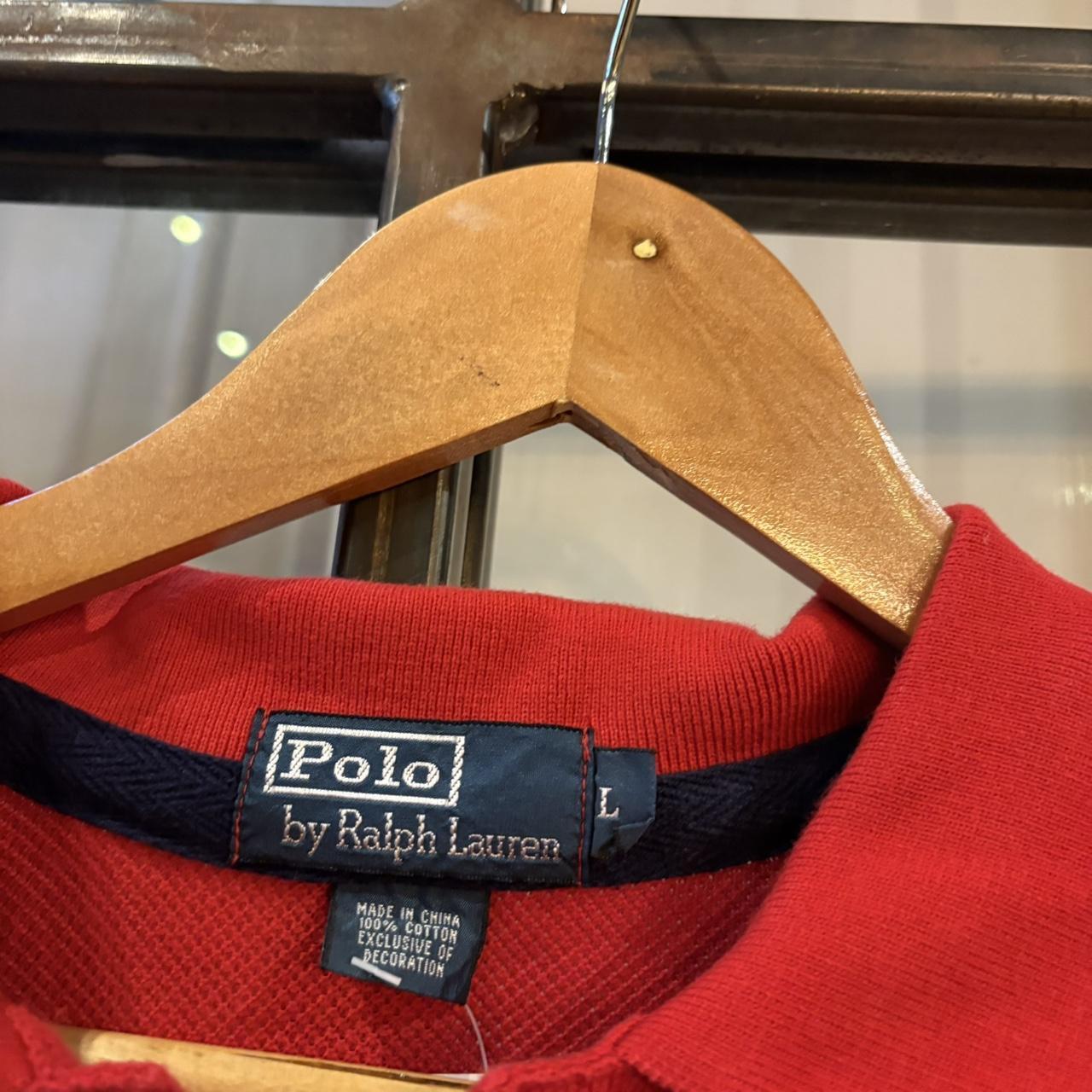 POL597-P - Vintage Retro Ralph Lauren Red and Navy Polo Shirt Short Sleeve collared button up top  #Y2K #preppy #chiefkeef #oldmoney #ralphlauren