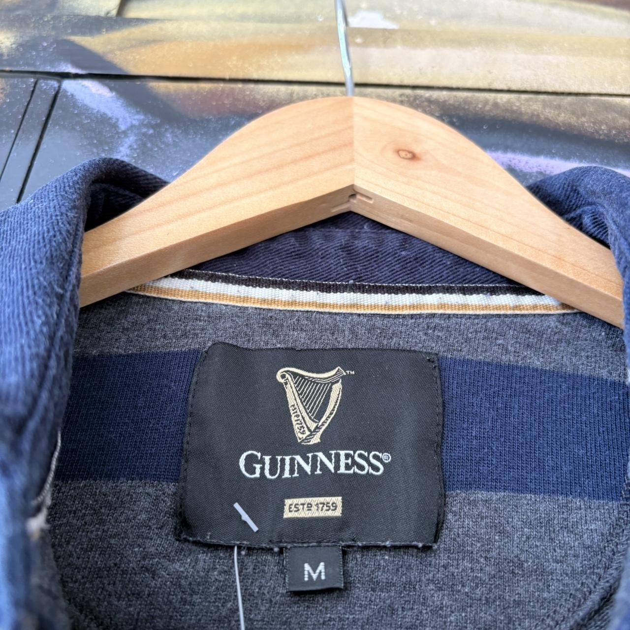 VIN2802B-U - Vintage Retro Essential Navy Grey and Red Striped Guinness Collared Rugby Longsleeve Jersey Shirt top with embroidered logo #striped #rugby #beer #jersey #guinness