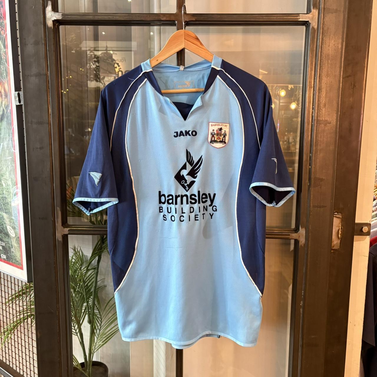 TEE453F - Vintage Retro Essential Blue Jako Barnsley F.C. 2005 / 06 Away Collared Jersey Shirt top #blokecore #sportswear #barnsleyfc #football #jersey