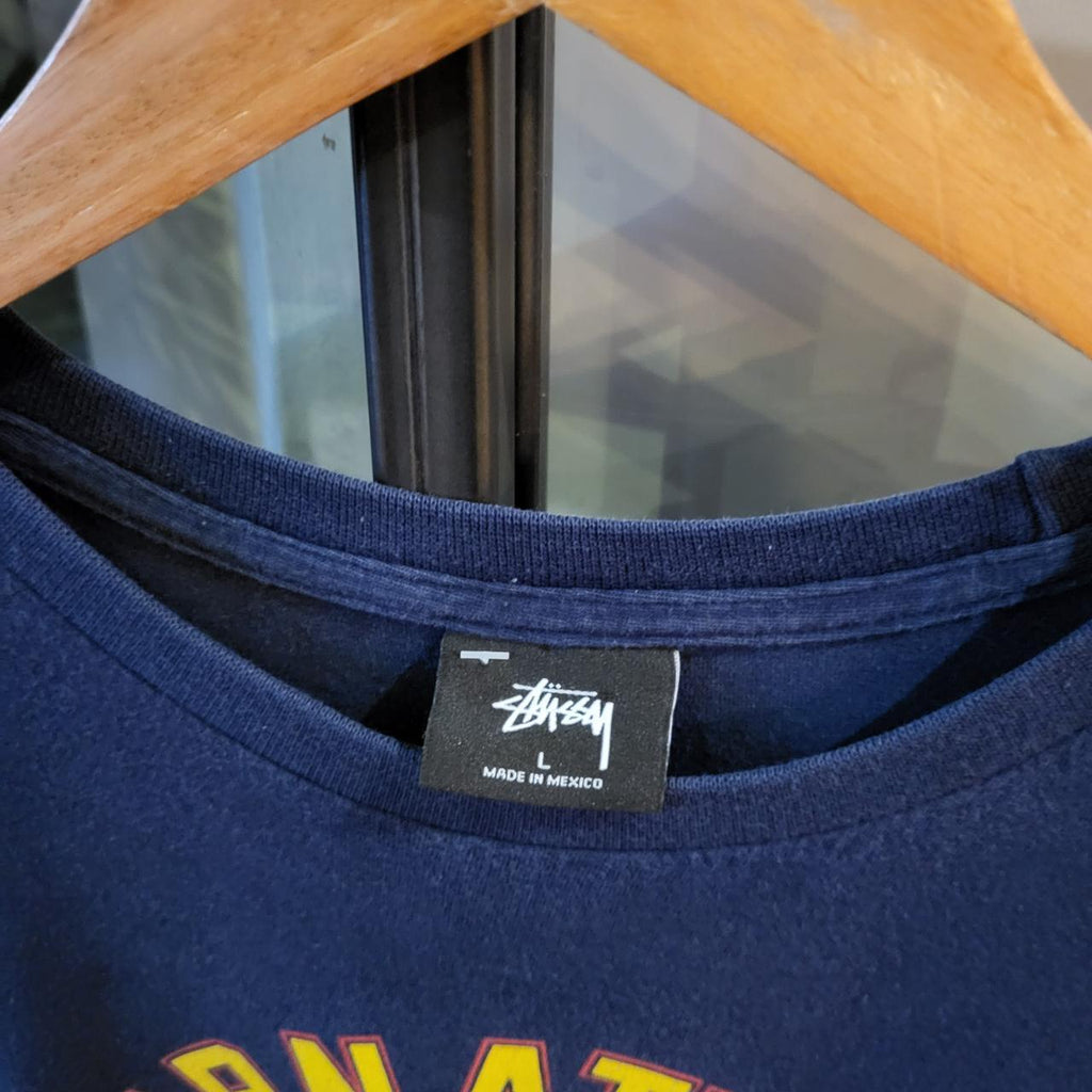 TEE252-U - Vintage Retro Essential Stussy International Tribe Navy graphic print Top Tee T-shirt 90s 00s Y2K wide boxy oversized fit
