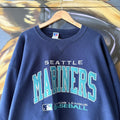 CP1302BF-U - Vintage Retro Essential Russell Athletic MLB Seattle Marines Baseball Crewneck Jumper Sweatshirt with large embroidered logos #90s #sportswear #seattle #baseball #mlb