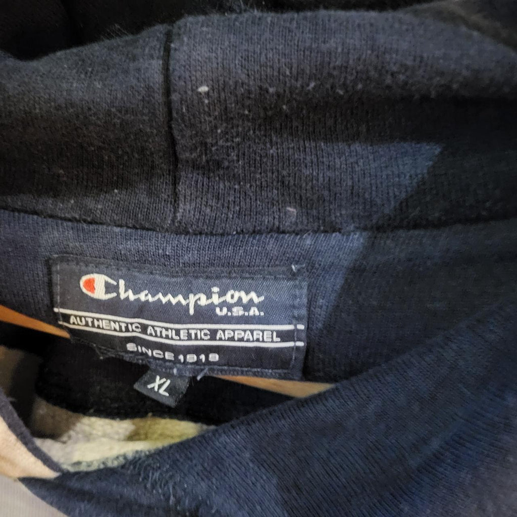 SWT313 - Vintage Retro Essential Champion Grey Stone Hoodie sweatshirt with big spellout centre chest embroidered logo #champion #90s #y2k #skater #casual