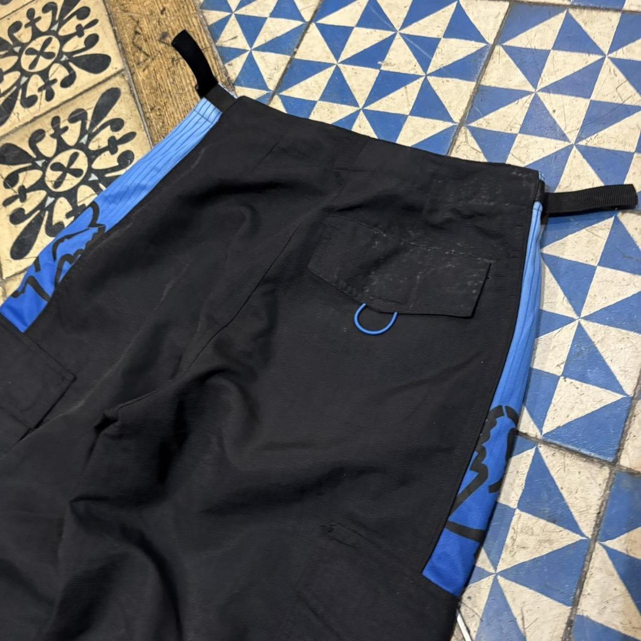 TRW533F - Vintage retro essential Black and Blue Fox Racing Motorcross Cargo Trousers pants with adjustable built in belt #motorcross #motorcylces #racing #foxracing #biker