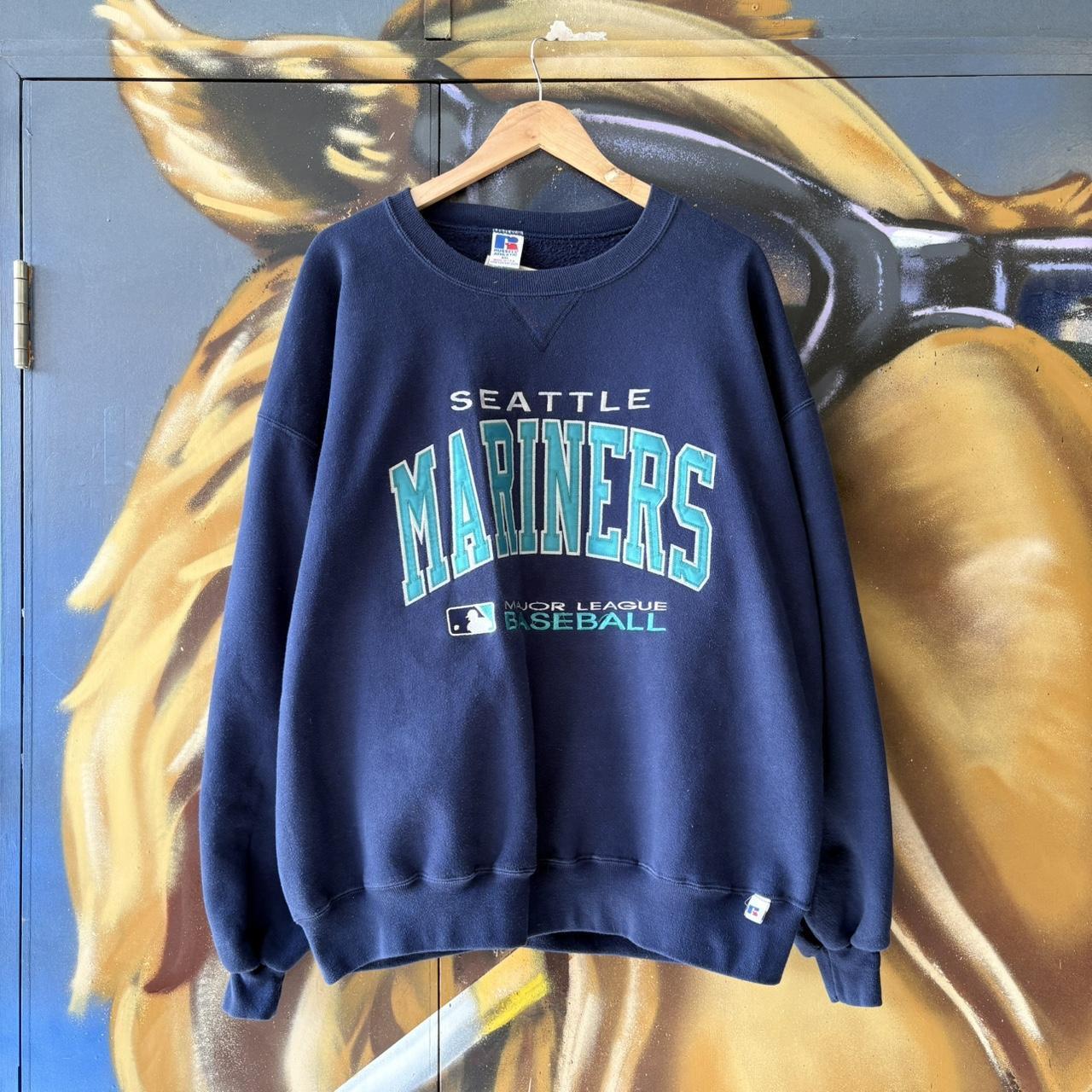 CP1302BF-U - Vintage Retro Essential Russell Athletic MLB Seattle Marines Baseball Crewneck Jumper Sweatshirt with large embroidered logos #90s #sportswear #seattle #baseball #mlb