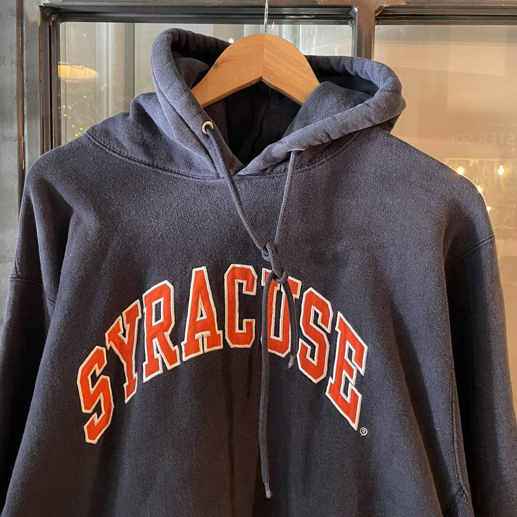 CP1302FA - Vintage Retro Essential Navy Syracuse University College Hoodie with big spellout embroidered logo #90s #collge #essential #syracruse #y2k