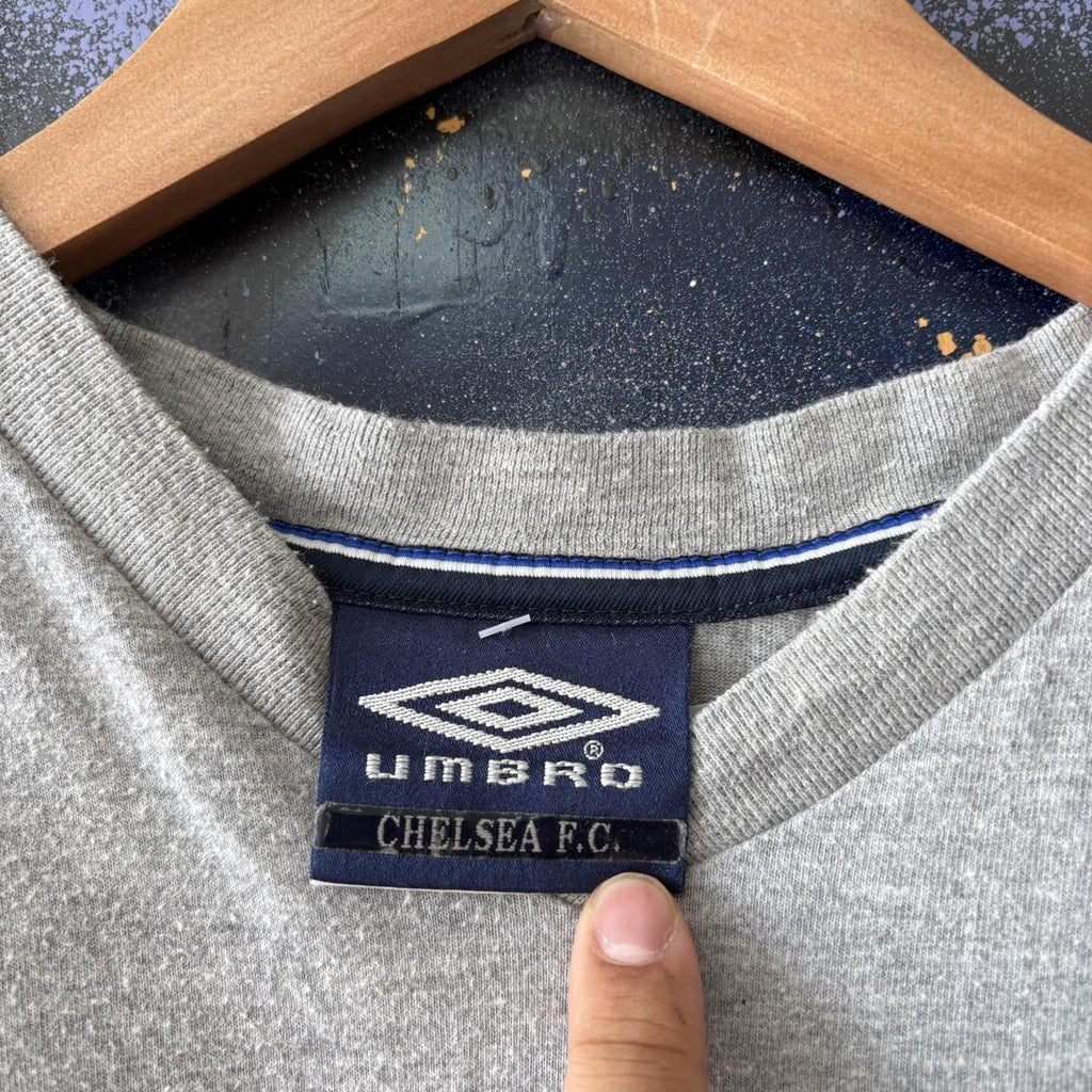 Vintage Umbro Chelsea T shirt Mens Large Grey 1998 2000 Football Autoglass Drill Training Tee Top
