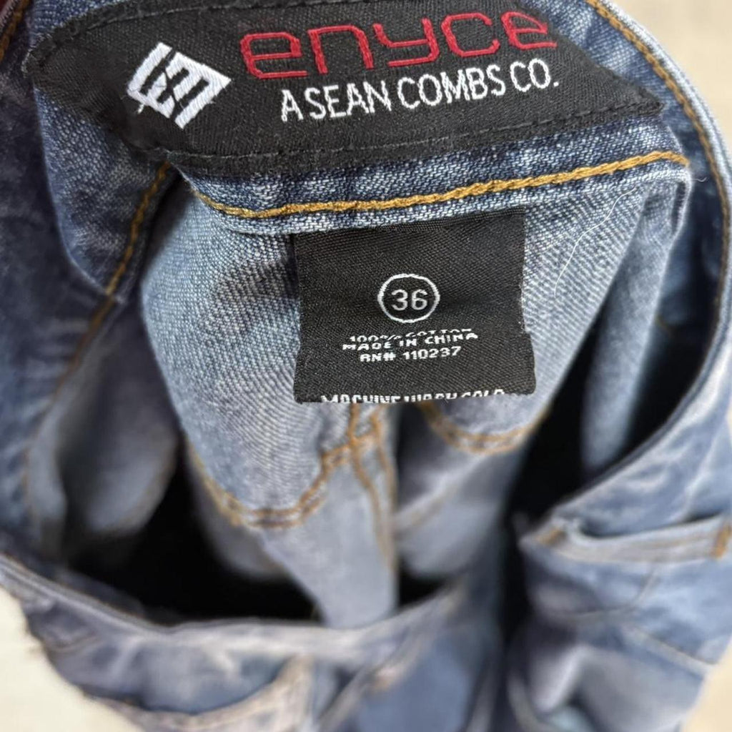 Vintage Blue Wash Enyce Jorts Mens 36” Baggy Wide Leg Skate Surf Denim Jean Shorts Hip Hop Streetwear Y2K