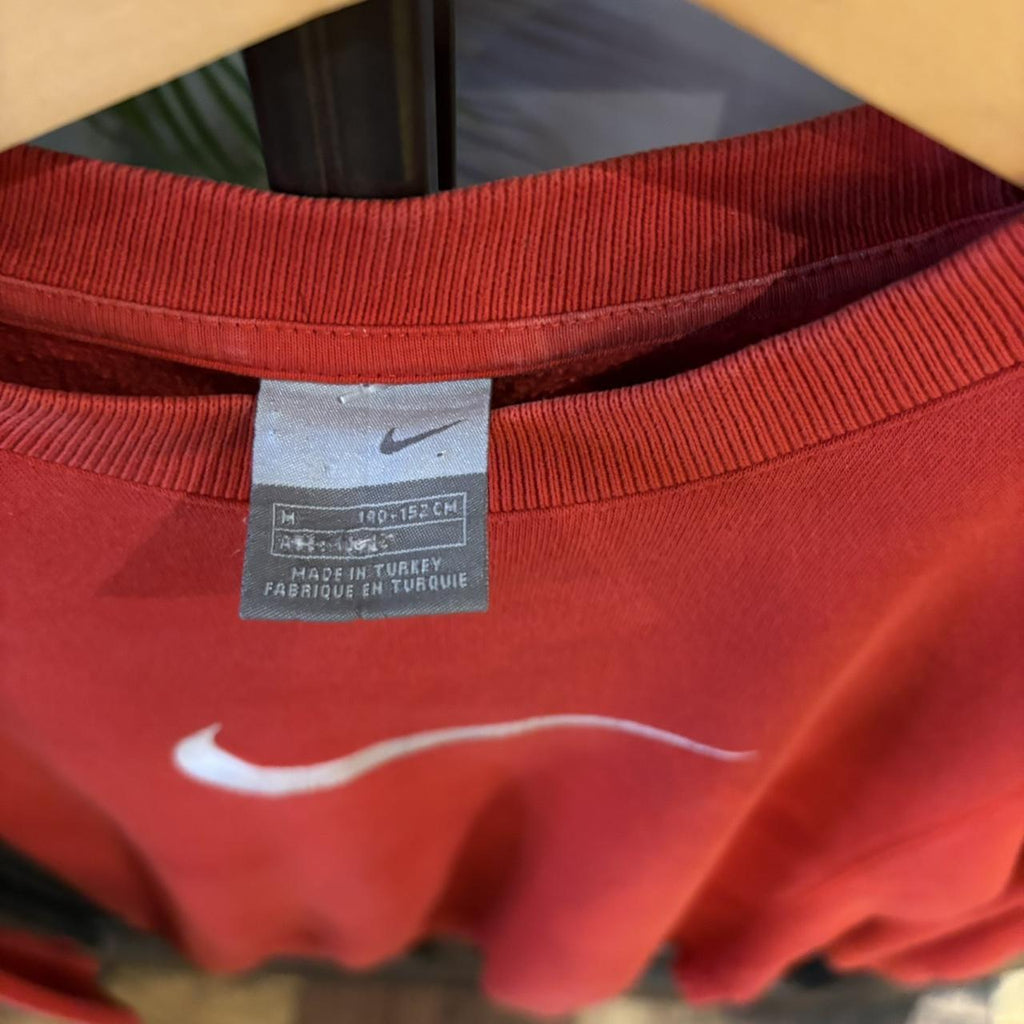 Vintage Retro Essential Red Nike Crewneck Jumper Sweatshirt with embroidered big centre swoosh patch logo #90s #sportswear #essential #y2k #nike