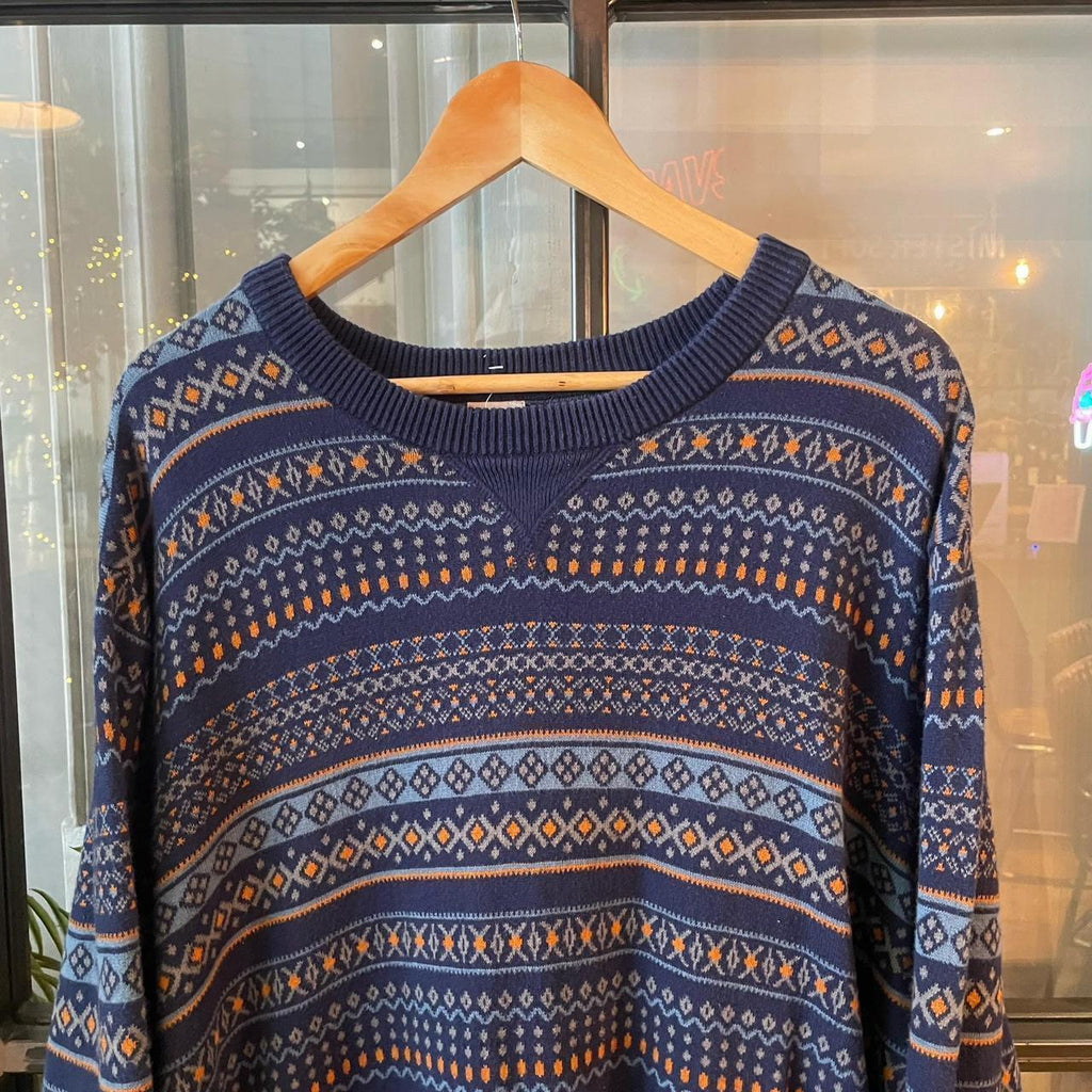 0225H47BR - Vintage Retro Essential Navy Mossimo patterned argyle golf grandpa cosby sweatshirt crewneck knit Jumper #mossimo  #knitjumper #90s #grandad #knitted