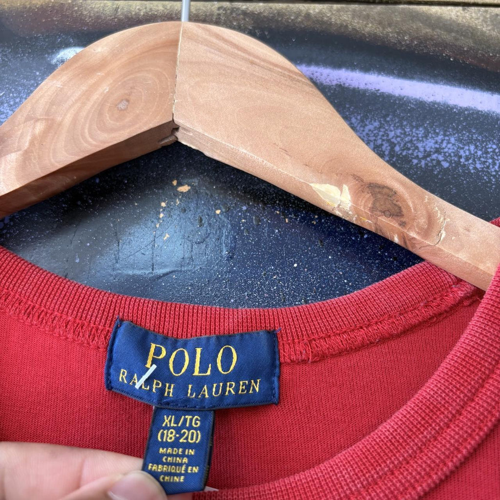 Vintage Polo Ralph Lauren Sweatshirt  Women’s XL Red  Embroidered Spell Out Logo Pullover Jumper Top 90s Y2K 00s