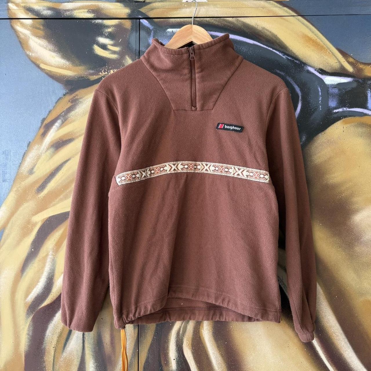 Berghaus Fleece Smock Women's Small Chocolate Brown 1/4 Quarter Zip Aztec Hiking Outdoor Top 90s Y2K