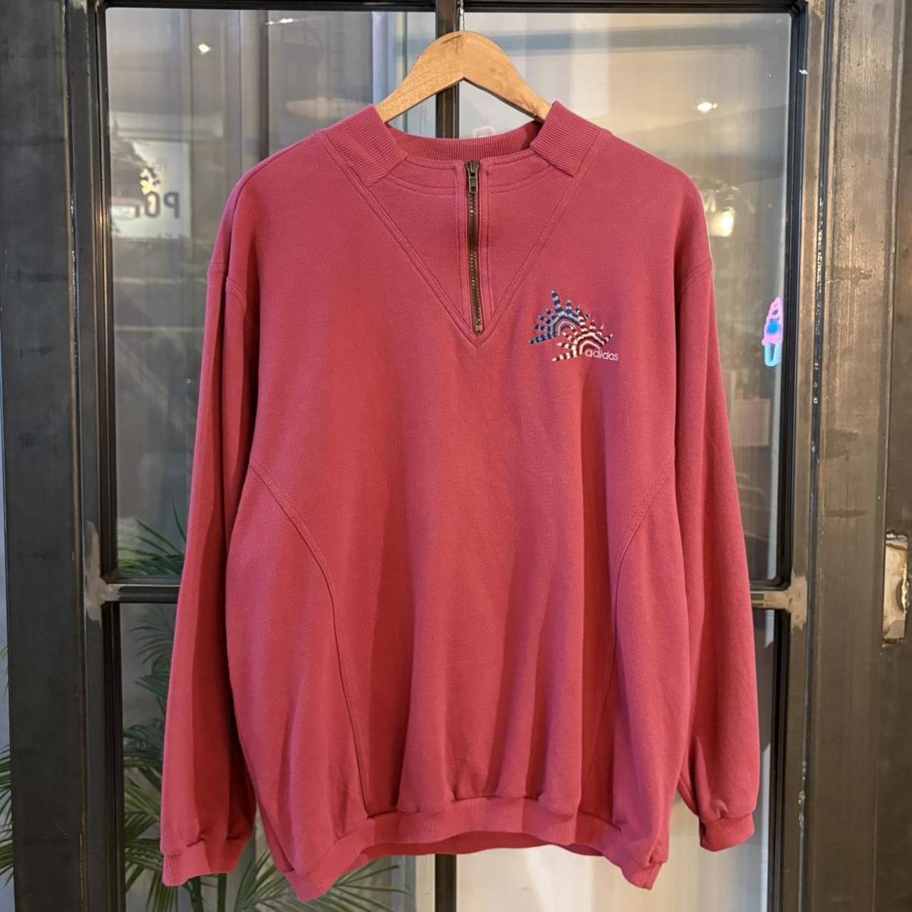 MA0406FI-P - Vintage Retro Essential Pink Adidas 1/4 Zip Fleece Jumper Sweatshirt with embroidered logo #90s #sportswear #essential #y2k #adidas