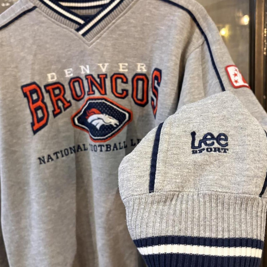 Vintage NFL Denver Broncos Sweatshirt Mens Medium Grey American Football V-Neck Jumper Top 90s Y2K