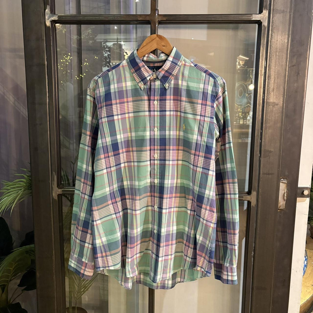 RLS120-P - Vintage Ralph Lauren Turquiose Blue Check Longsleeve shirt collared button up top #Y2K #preppy #chiefkeef #smartcasual #oldmoney