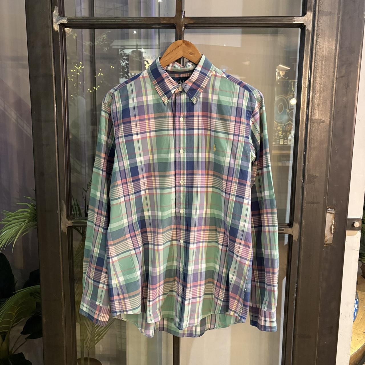 RLS120-P - Vintage Ralph Lauren Turquiose Blue Check Longsleeve shirt collared button up top #Y2K #preppy #chiefkeef #smartcasual #oldmoney