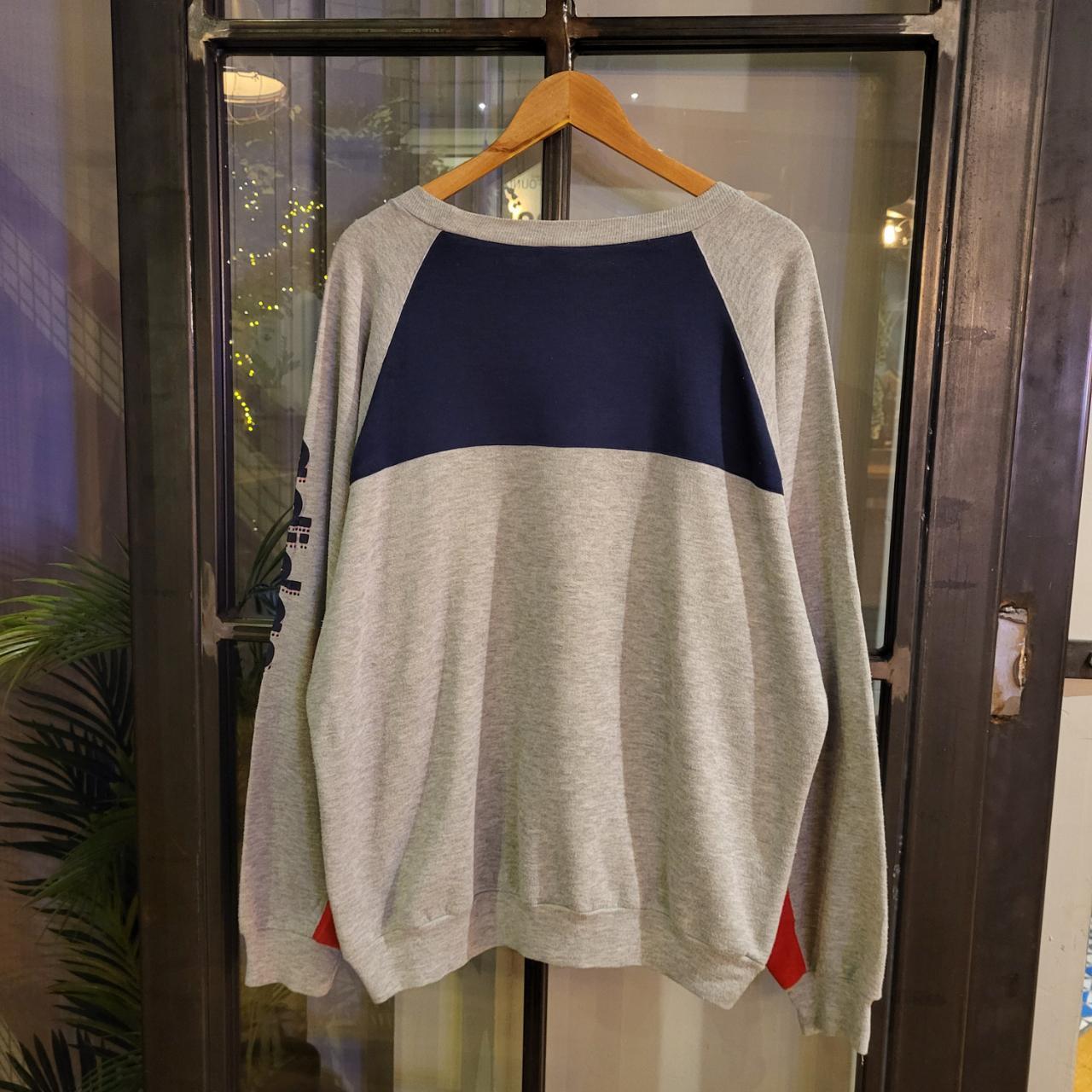 SWT335 - Vintage Retro Essential adult Adidas Grey, Navy and Red sweatshirt with graphic print spellout chest logo 90s y2k style wide boxy fit #adidas #Jumper #crewneck #casual #y2k