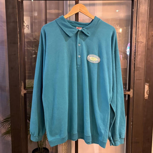 0425D42-P - Vintage Retro Essential Blue Nike Mock Neck Jersey 1/4 Button Up Jumper Sweatshirt with embroidered patch logo #90s #sportswear #essential #y2k #nike