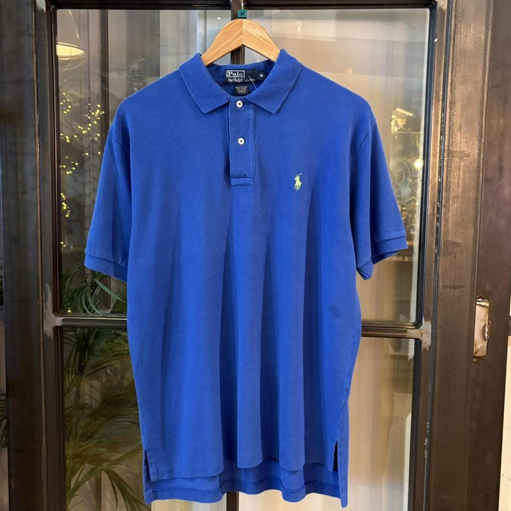POL436-F - Vintage Retro Ralph Lauren Plain Blue Polo Shirt Short Sleeve collared button up top  #Y2K #preppy #chiefkeef #oldmoney #ralphlauren