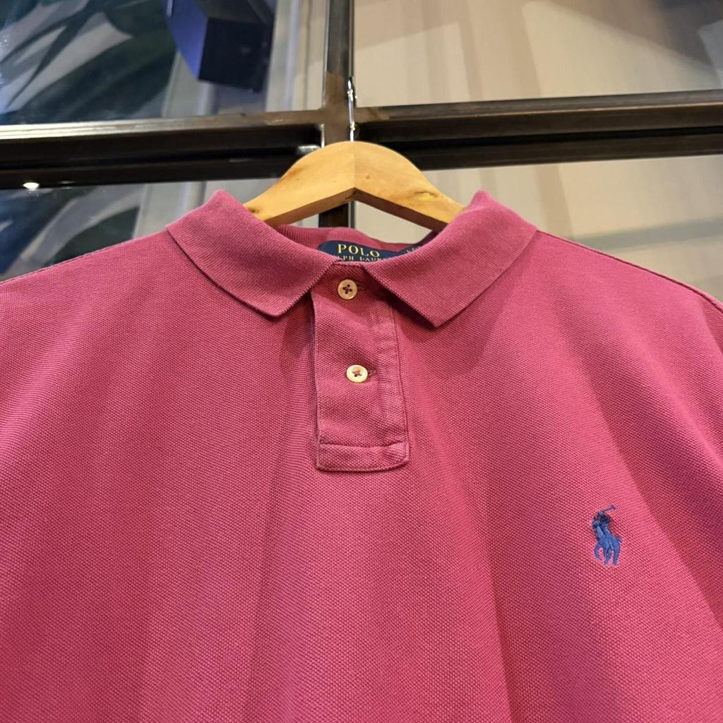 BR1912ADX-F - Vintage Retro Ralph Lauren Plain Pink Polo Shirt Short Sleeve collared button up top  #Y2K #preppy #chiefkeef #oldmoney #ralphlauren