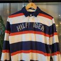 RTJ006 - Vintage retro essential mens Tommy Hilfiger longsleeve polo Rugby Jersey Collared sweatshirt jumper striped old money preppy with small embroidered horse chest logo smart casual 90s y2k style