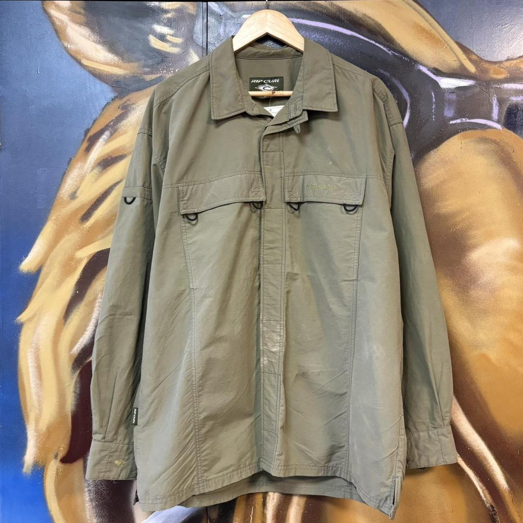 MES2811N-U - Vintage Retro Essential Green Ripcurl Surfer Button Up Collared jacket #surfer #skater #y2k #ripcurl #jacket