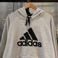 MA0109FL-P - Vintage Retro Essential Grey Adidas Sweatshirt Hoodie with embroidered big centre logo #90s #sportswear #essential #adidas #y2k