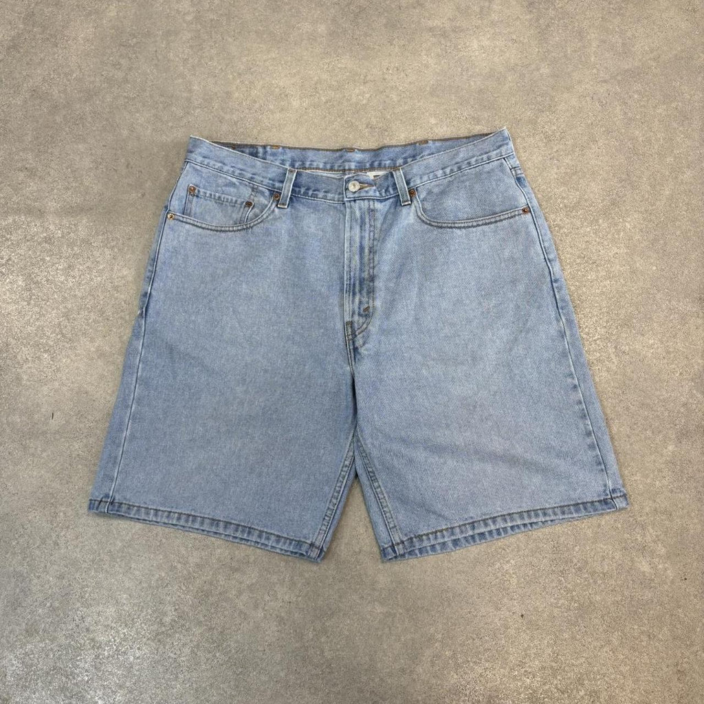 Vintage Light Blue Wash Levi’s 550 Jorts Mens 38” Baggy Wide Leg Skate Surf Denim Jean Shorts Hip Hop Streetwear Y2K