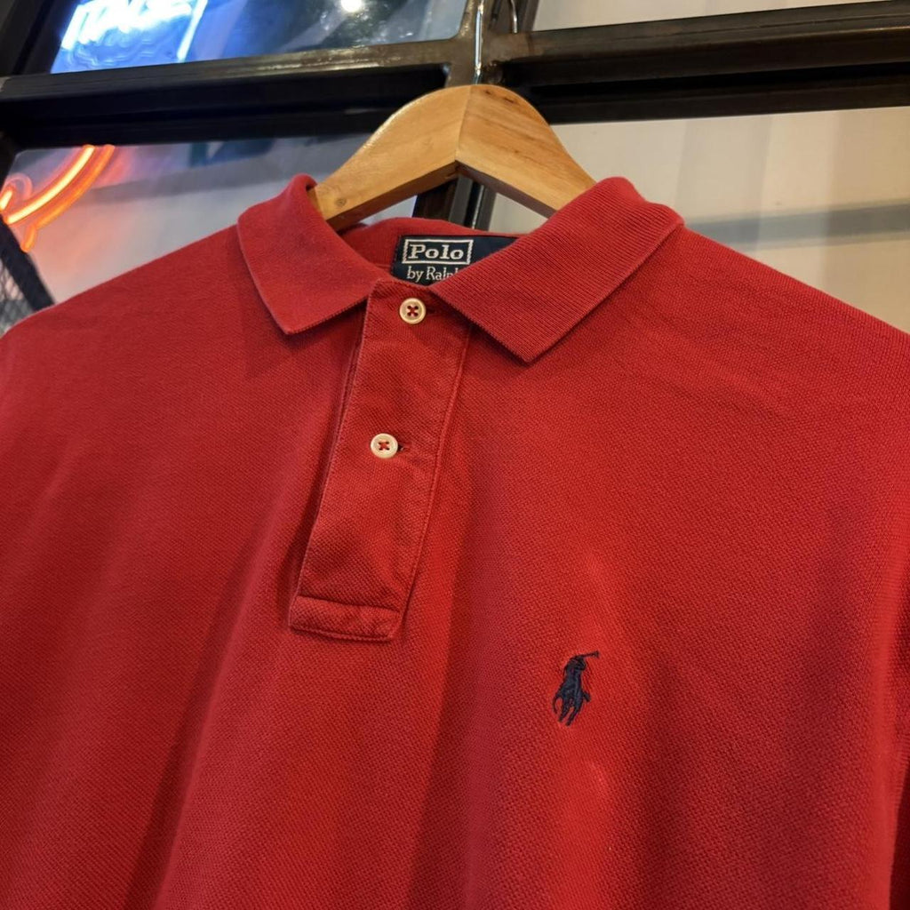 POL585F - Vintage Retro Ralph Lauren Red Polo Shirt Longsleeve collared button up top  #Y2K #preppy #chiefkeef #oldmoney #ralphlauren