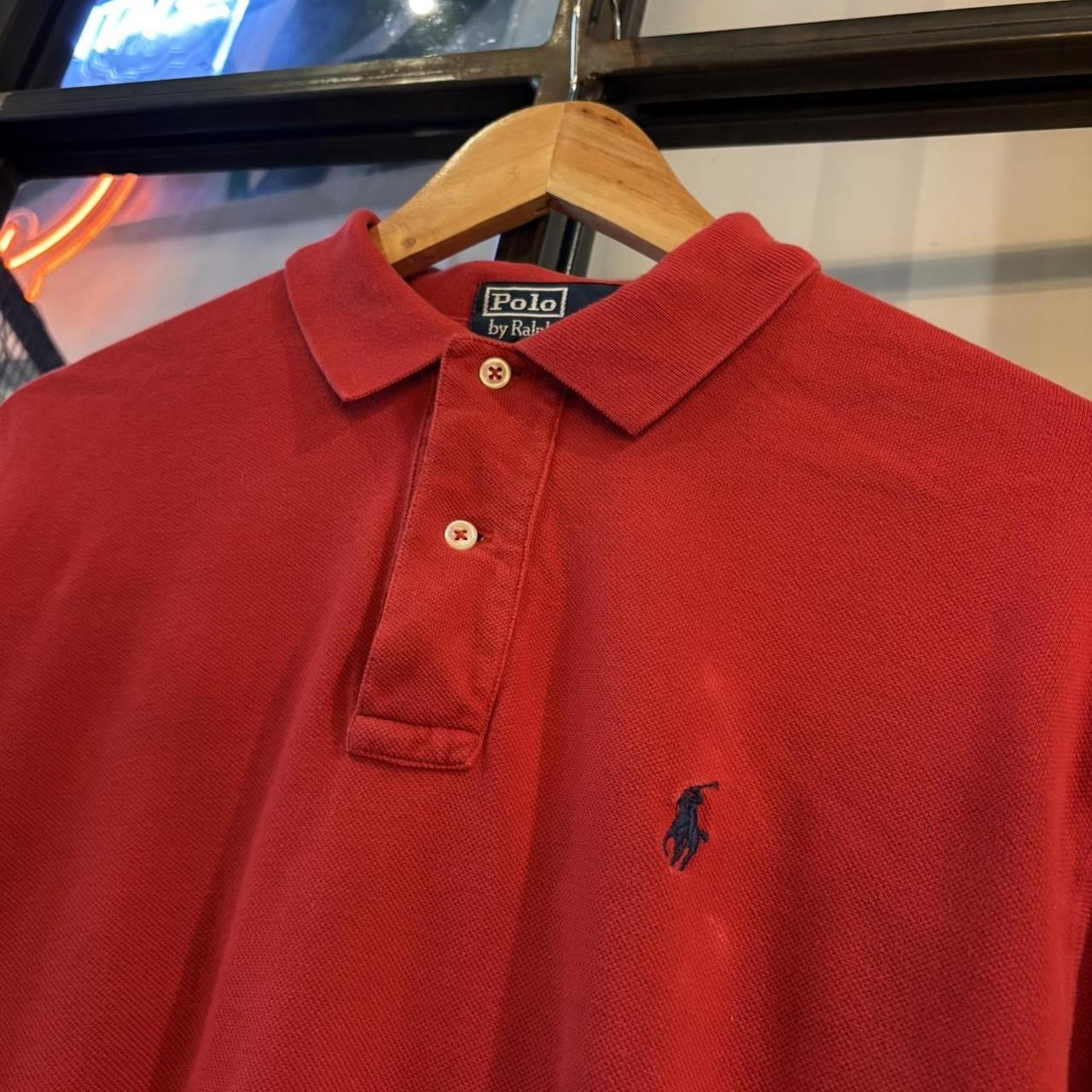 POL585F - Vintage Retro Ralph Lauren Red Polo Shirt Longsleeve collared button up top  #Y2K #preppy #chiefkeef #oldmoney #ralphlauren