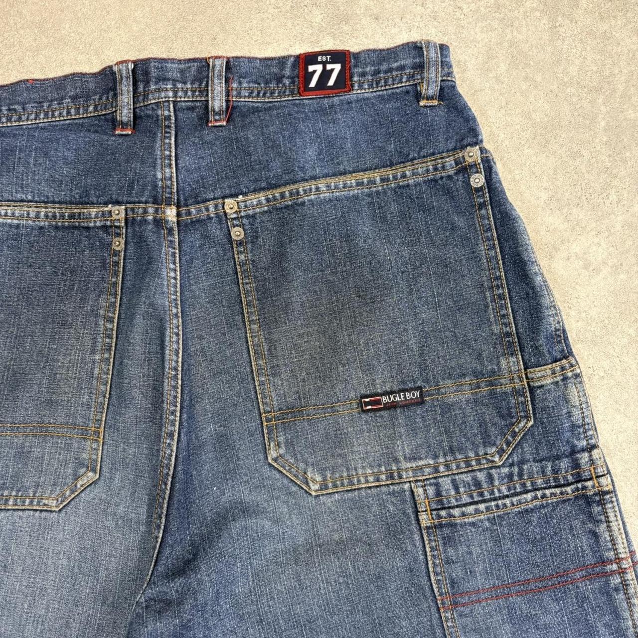 Vintage Dark Blue Wash Bugle Boy Jorts Mens 34” Baggy Wide Leg Skate Surf Denim Jean Shorts Hip Hop Streetwear Y2K