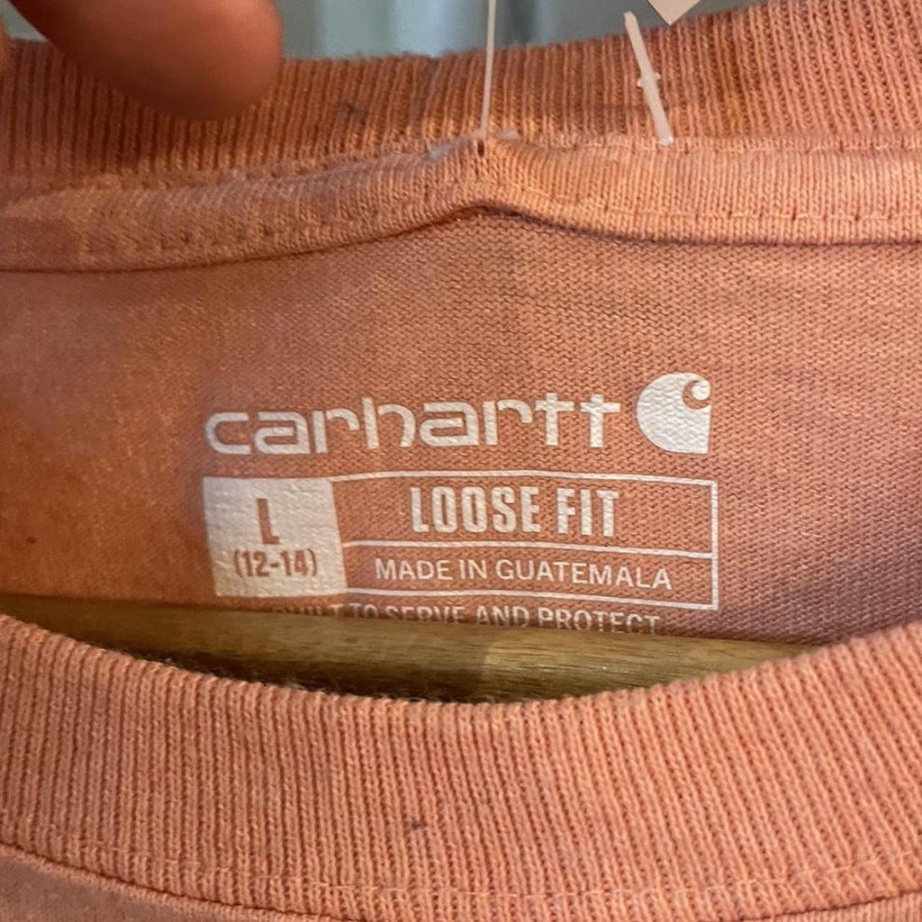 0125C94P - Vintage Retro Essential Peach Carhartt Longsleeve Graphic Print Top Tee T-shirt #90s #graphic #top #essential #carhartt