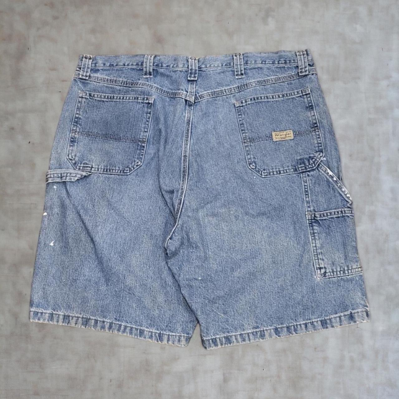 JRT5020 - Vintage Blue Wash Denim Shorts Jorts with detailed embroidered Logo carpenter workwear #wrangler #jorts #skater #y2k #hiphop