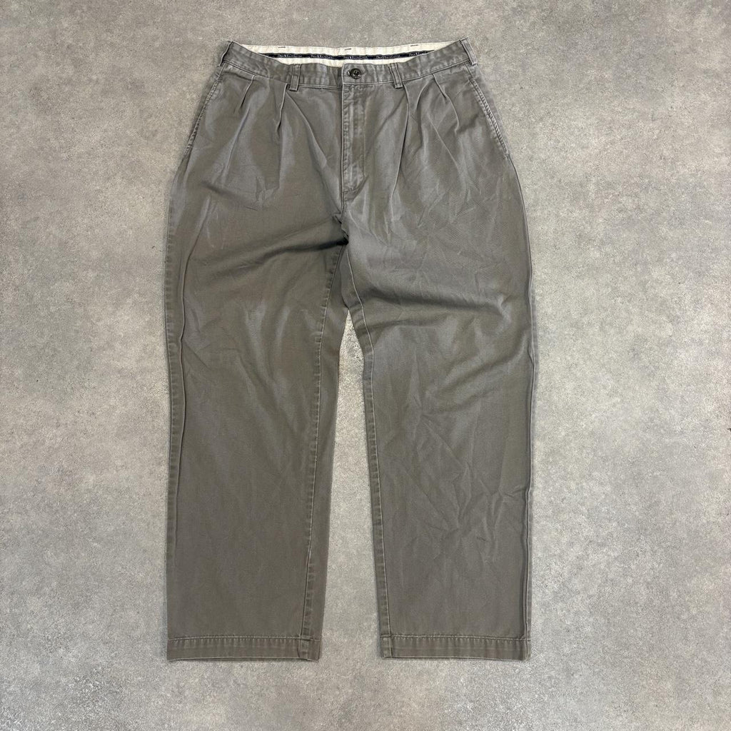 Vintage Polo Ralph Lauren Trousers Mens 35x30 Grey Double Pleated Chinos Preppy Old Money Ivy League Y2K 90s