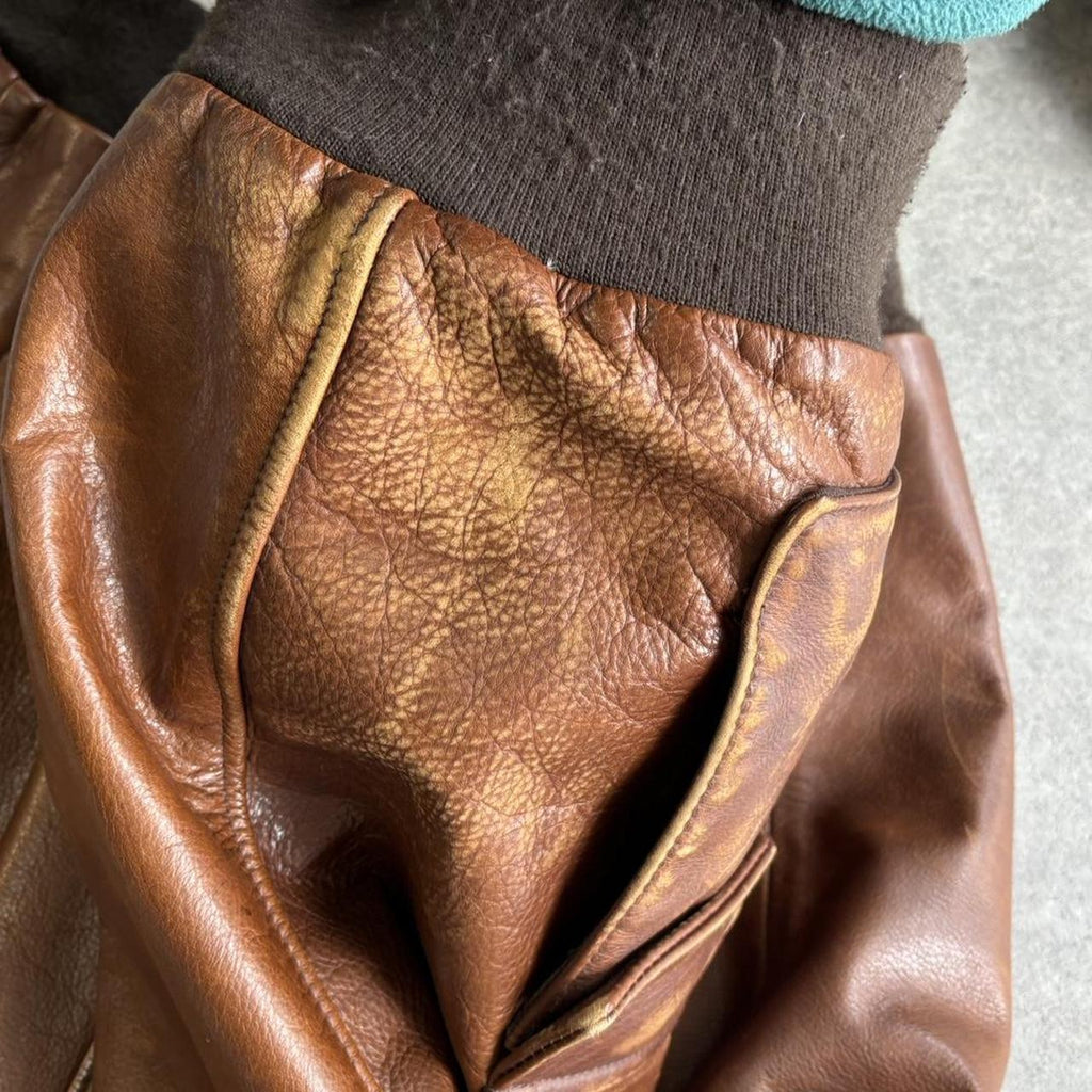 Essential Brown Schott USA x Supreme New York skate leopard print lining type A2 Bomber real cowhide leather flight pilot jacket coat 2015 release with tab as seen