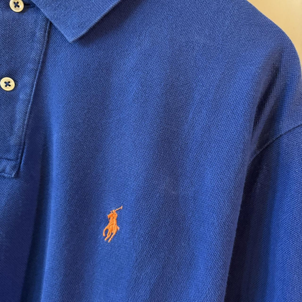 POL395F - Vintage Retro Ralph Lauren Blue Plain Polo Shirt Short Sleeve collared button up top  #Y2K #preppy #chiefkeef #oldmoney #ralphlauren