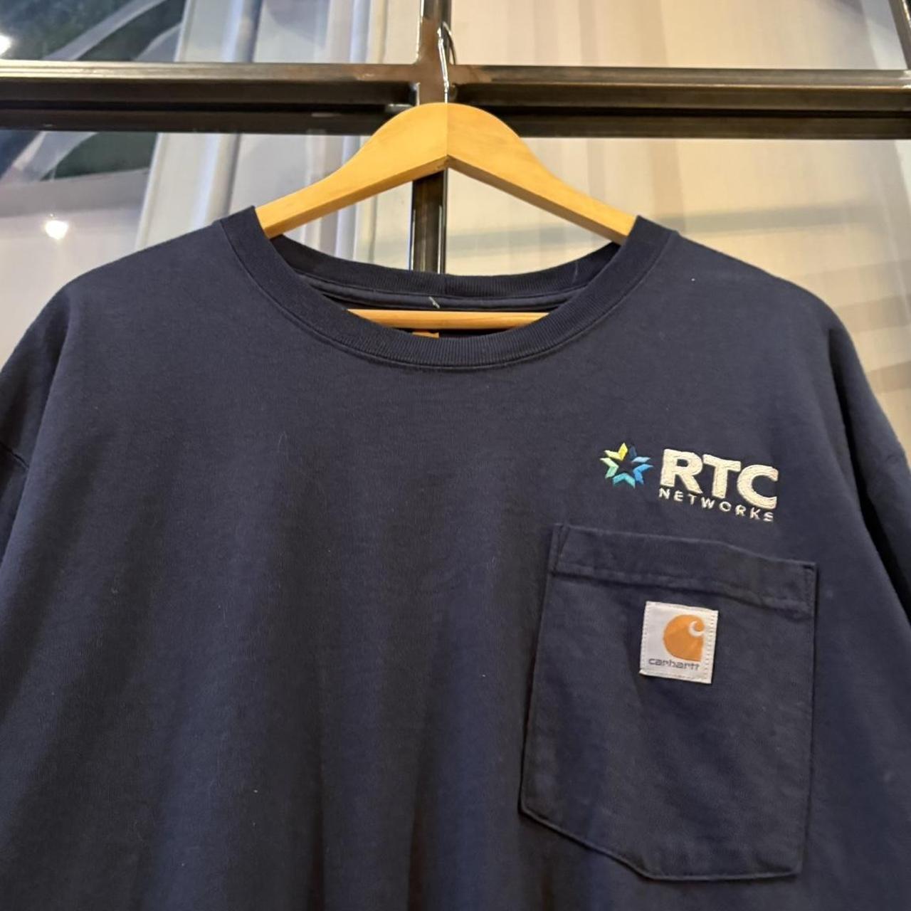 BR2306NQ-F - Vintage Retro Essential Navy Carhartt Pocket Top Tee T-shirt with RTC Networks embroidered patch logo #skater #workwear #carhartt #y2k #pocket