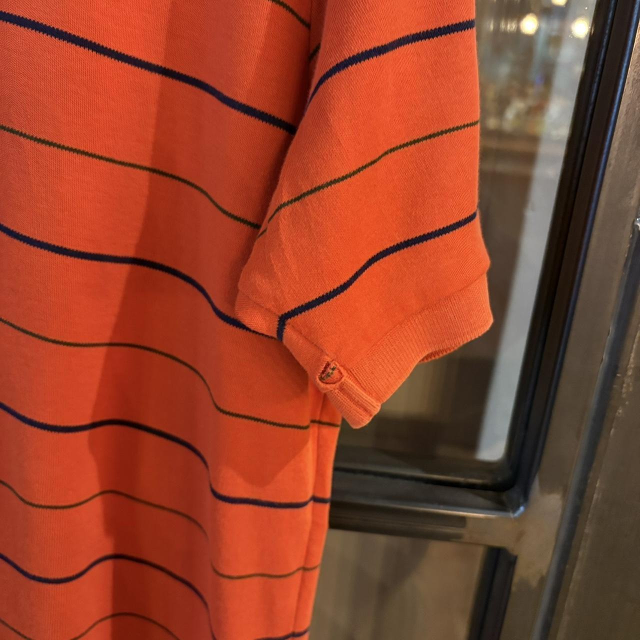 POL303-F - Vintage Ralph Lauren Striped Orange Navy Polo Shirt Short Sleeve collared button up top #Y2K #preppy #chiefkeef #golf #oldmoney