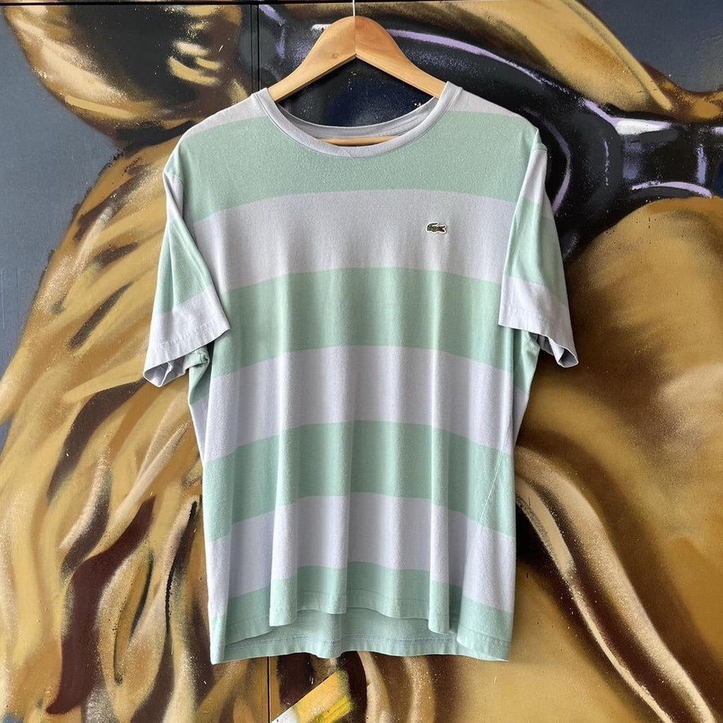 Lacoste Green and Grey Striped Tee