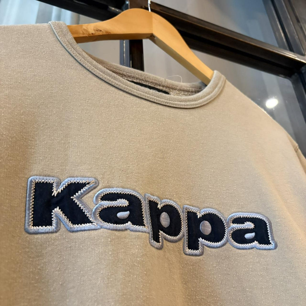 Vintage Kappa Jumper Beige Mens Large Big Spellout Logo Italy Skate Sweatshirt Top 90s Y2K 2000s