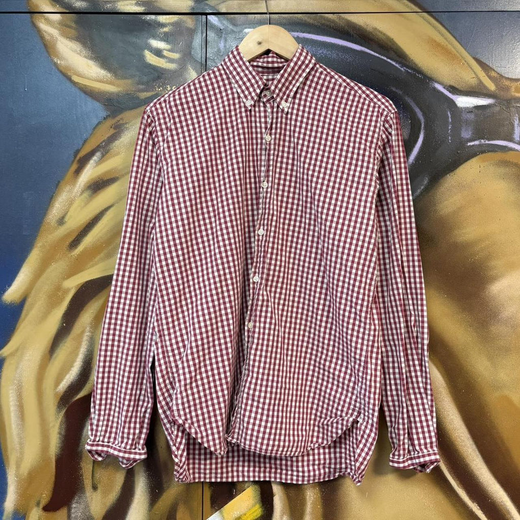 VIN1711H-U - Vintage Oliver Spencer Red and White Check Longsleeve collared button up polo shirt top #Y2K #preppy #chiefkeef #smartcasual #oldmoney