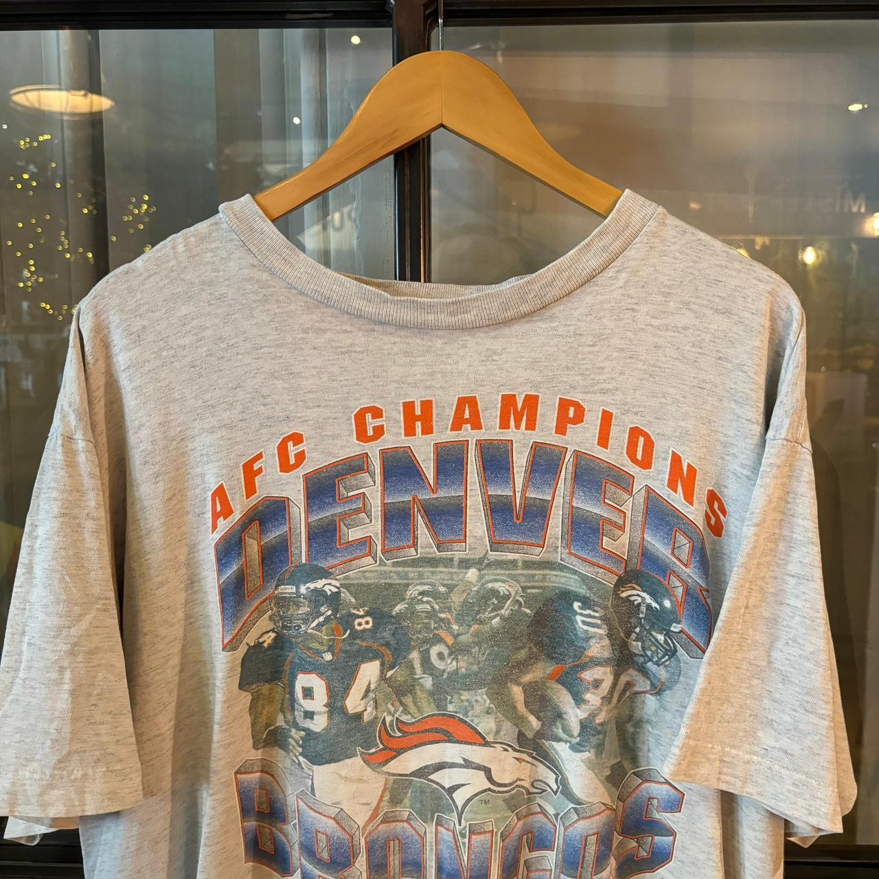 TEE438P - Vintage Retro Essential Grey Denver Broncos AFC 1997 Champions Graphic Print Top Tee T-shirt on Try Tag #90s #nfl #americanfootball #denver #broncos