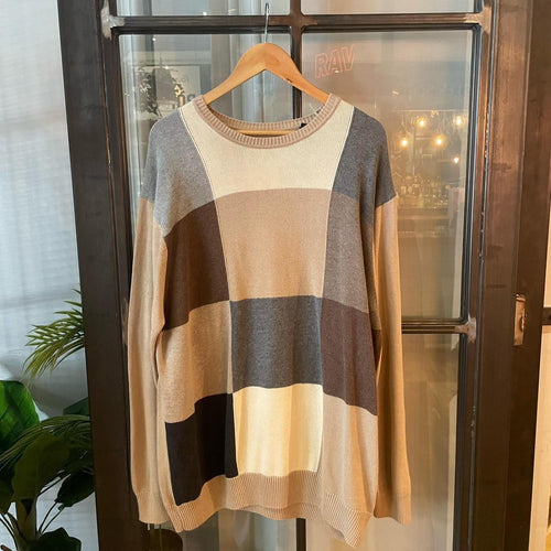 0225H42BR - Vintage Retro Essential Beige patterned argyle golf grandpa cosby sweatshirt crewneck knit Jumper #coogistyle #knitjumper #90s #grandad #knitted