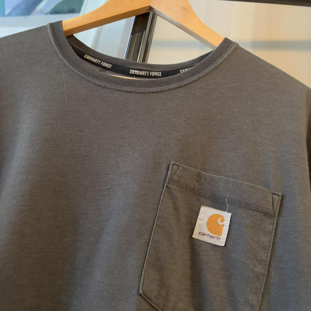 BR2804DK-P - Vintage Retro Essential Grey Carhartt Pocket Top Tee T-shirt with embroidered patch logo #skater #workwear #carhartt #y2k #graphic