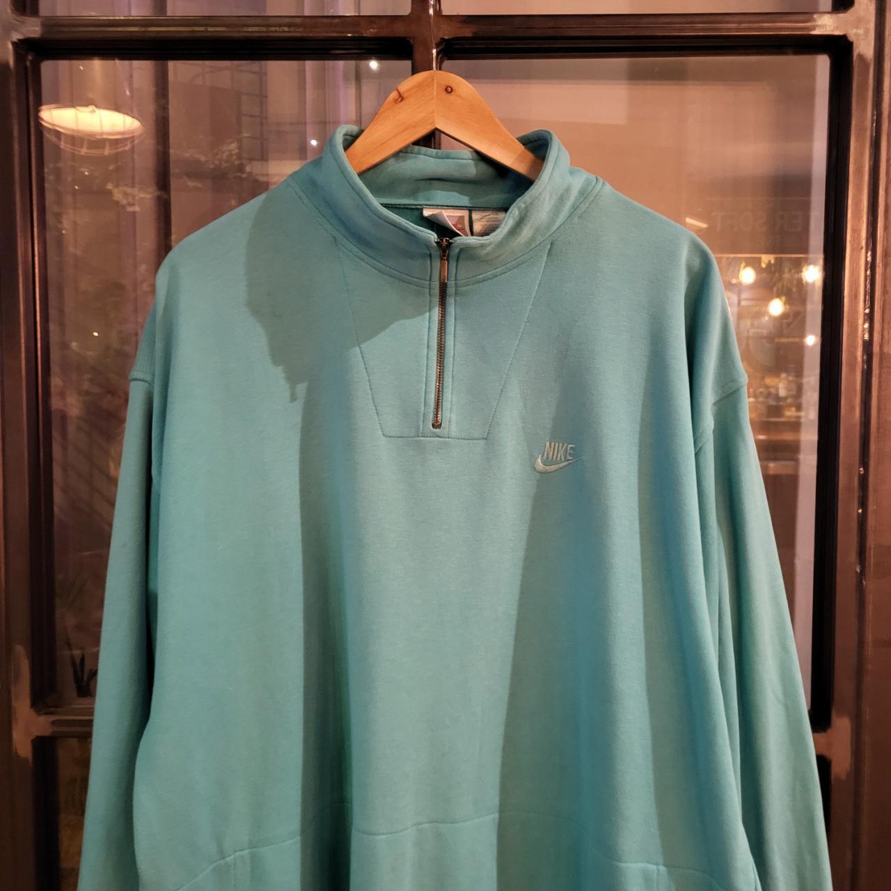 SWT235-P - Vintage Retro Essential adult Nike USA Sports and Fitness Since 1972 Turquiose 1/4 Fleece sweatshirt jumper crewneck with big graphic spellout small chest embroidered 90s y2k style