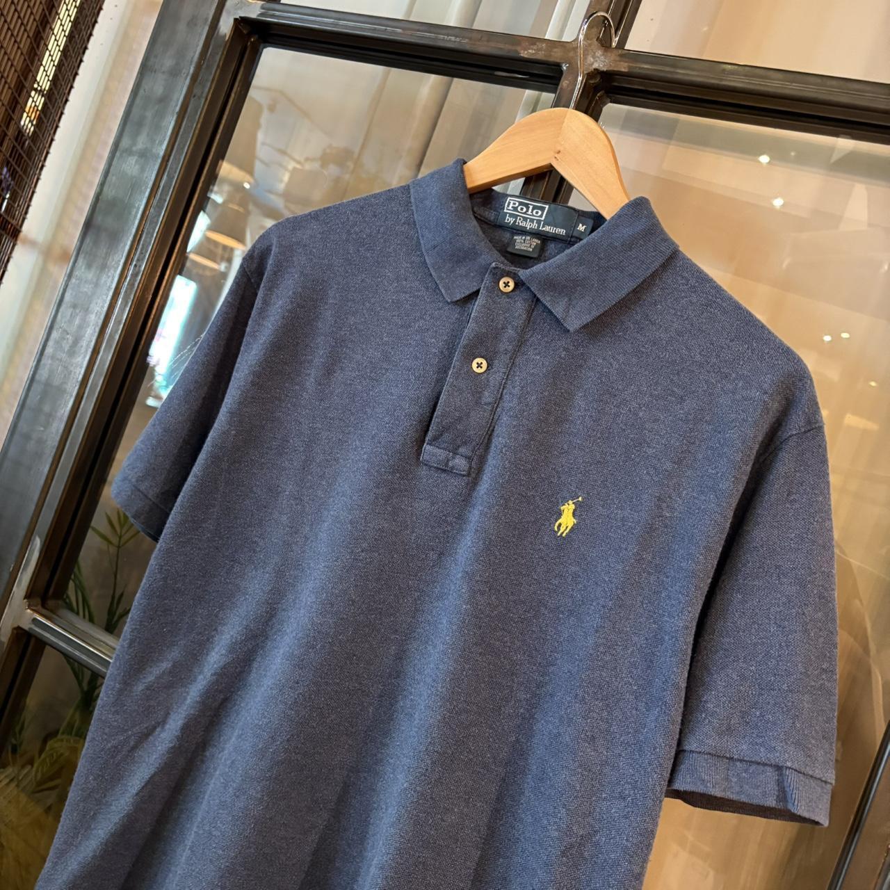 POL405F-P - Vintage Retro Ralph Lauren Blue Plain Polo Shirt Short Sleeve collared button up top  #Y2K #preppy #chiefkeef #oldmoney #ralphlauren