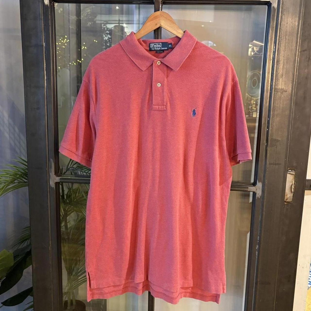 POL343 - Vintage Retro Ralph Lauren Plain Pink Polo Shirt Short Sleeve collared button up top  #Y2K #preppy #chiefkeef #oldmoney #ralphlauren