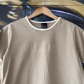 Vintage Nike T shirt Women’s Large Beige Baby Tee Cropped Ringer Chain Stitch Spell Out Logo Top 90s Y2K 00s